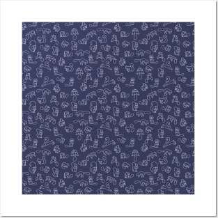 Squirrel Pattern Blue and White Posters and Art